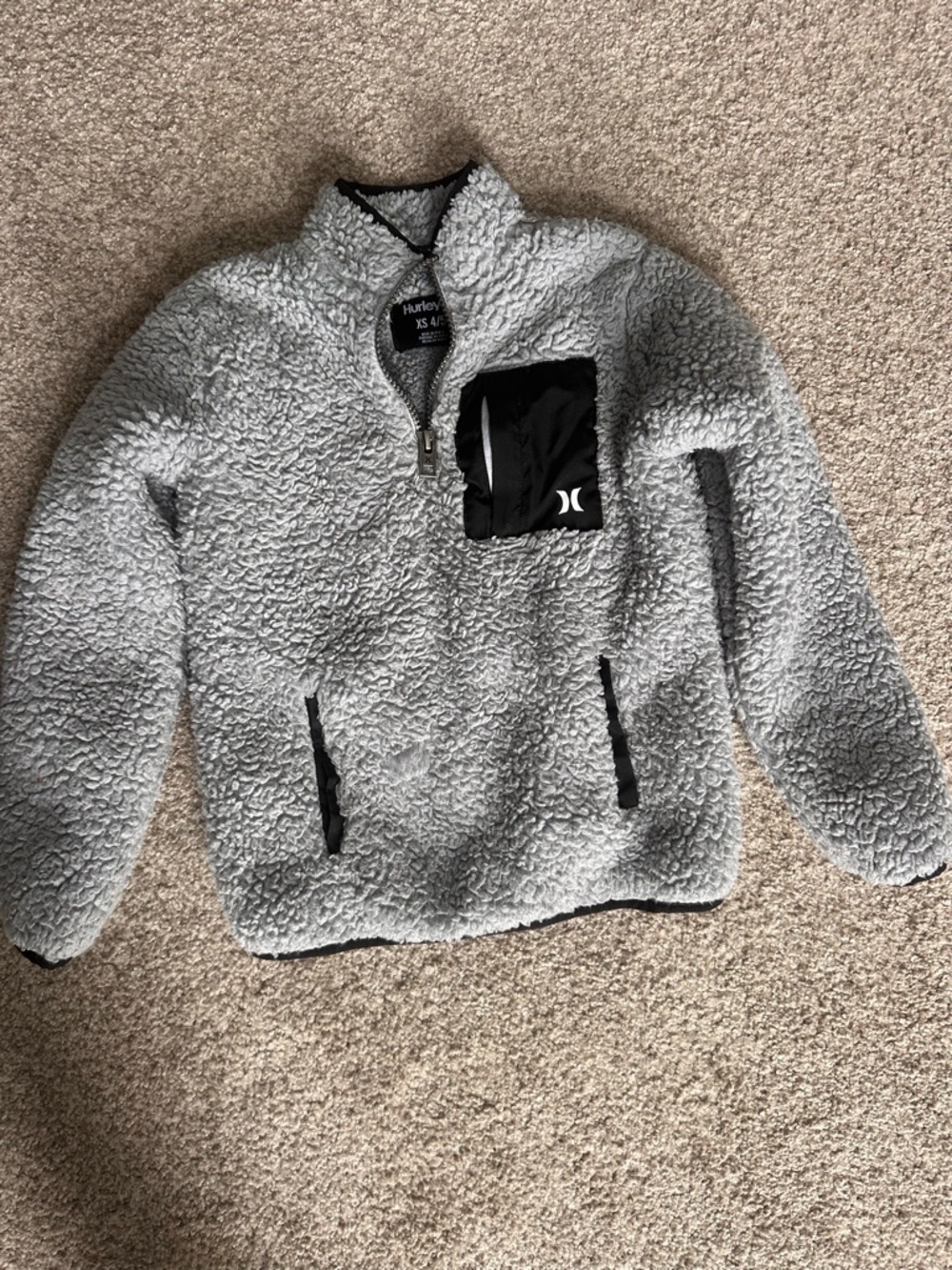 Hurley Boys Sherpa Fleece Pullover Jacket XS 4/5 Gray Quarter Zip